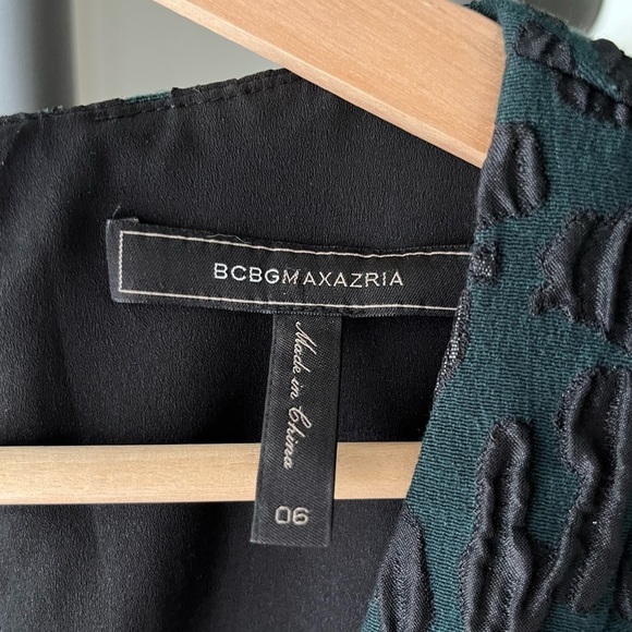 BCBG MaxAzria Hannelli Fit and Flare Dress Forest Green with Black Leopard Print - Picture 7 of 9